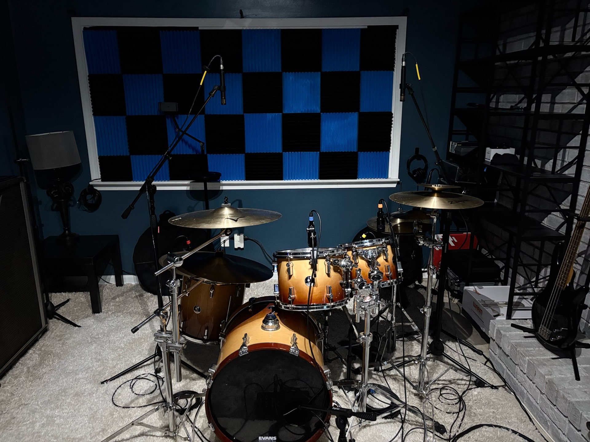 Drum kit setup at Fire Wave Sound Savannah